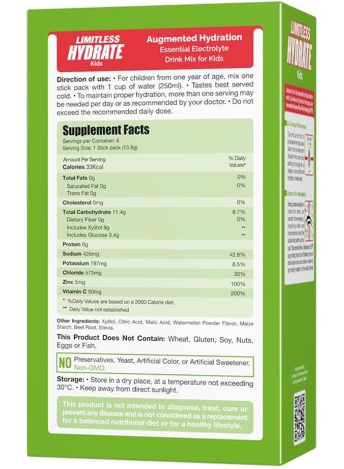 ليمتليس مسحوق هايدريت كيدز لمعالجة الجفاف عن طريق الفم، بنكهة البطيخ، للأطفال من عمر سنة فما فوق، خالٍ من المكونات الاصطناعية، عبوة من 6 أكياس - Image 3